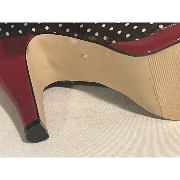 Madden Girl Kiarra Womens Shoes Size 7.5 Black Red Polka Bow Peeptoe Stiletto - Picture 9 of 14